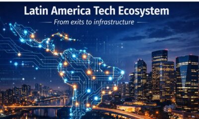 Latin America tech ecosystem illustrated with AI infrastructure and São Paulo skyline Julia De Luca Andre Thiollier