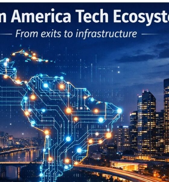 Latin America tech ecosystem illustrated with AI infrastructure and São Paulo skyline Julia De Luca Andre Thiollier