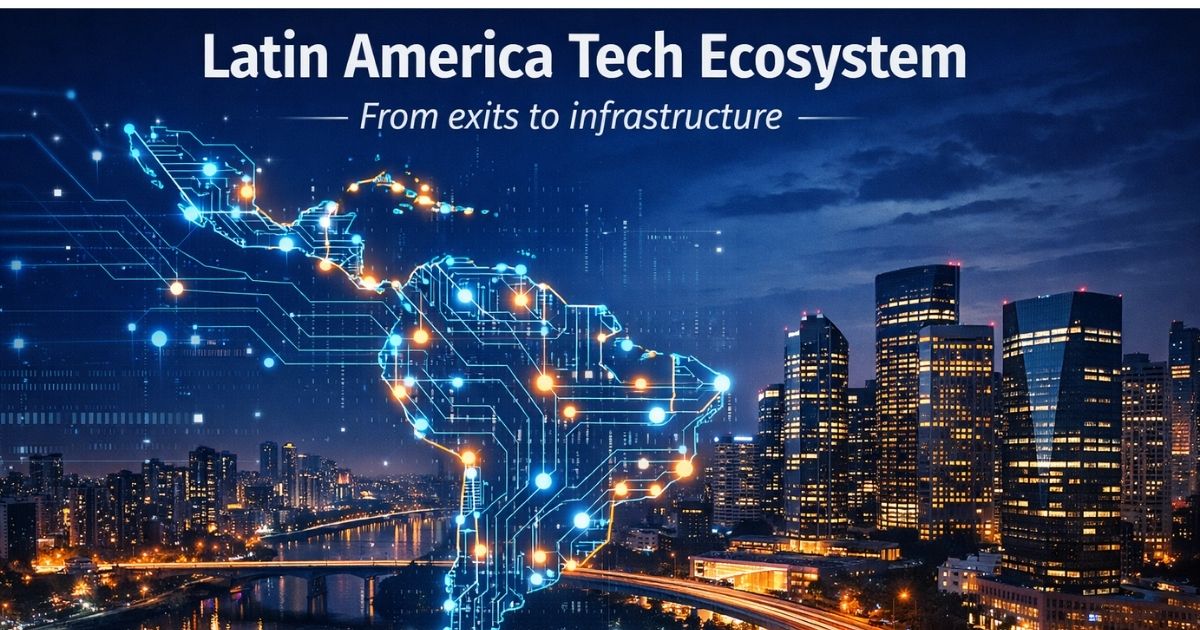 Latin America tech ecosystem illustrated with AI infrastructure and São Paulo skyline Julia De Luca Andre Thiollier